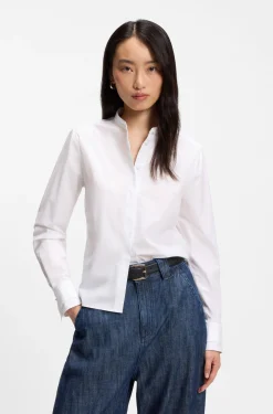 Regular-fit blouse in cotton poplin with concealed placket