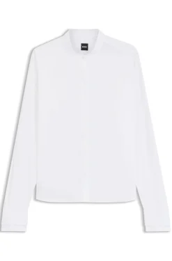 Regular-fit blouse in cotton poplin with concealed placket
