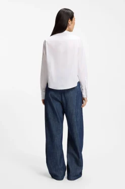Regular-fit blouse in cotton poplin with concealed placket