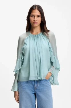 Regular-fit blouse in light Creponne fabric