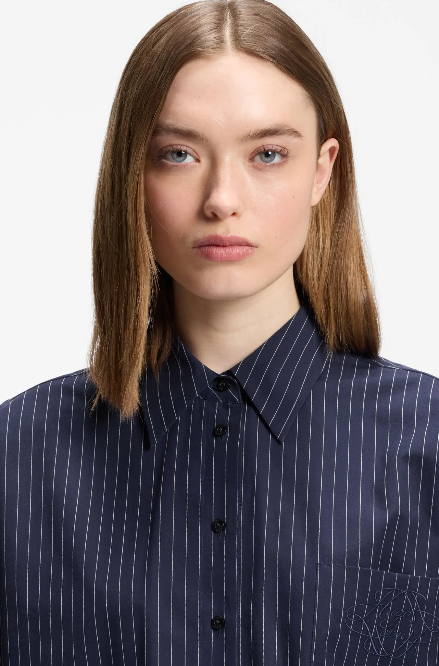 Regular-fit blouse in pinstripe cotton poplin