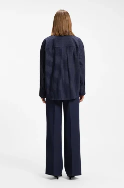 Regular-fit blouse in pinstripe cotton poplin