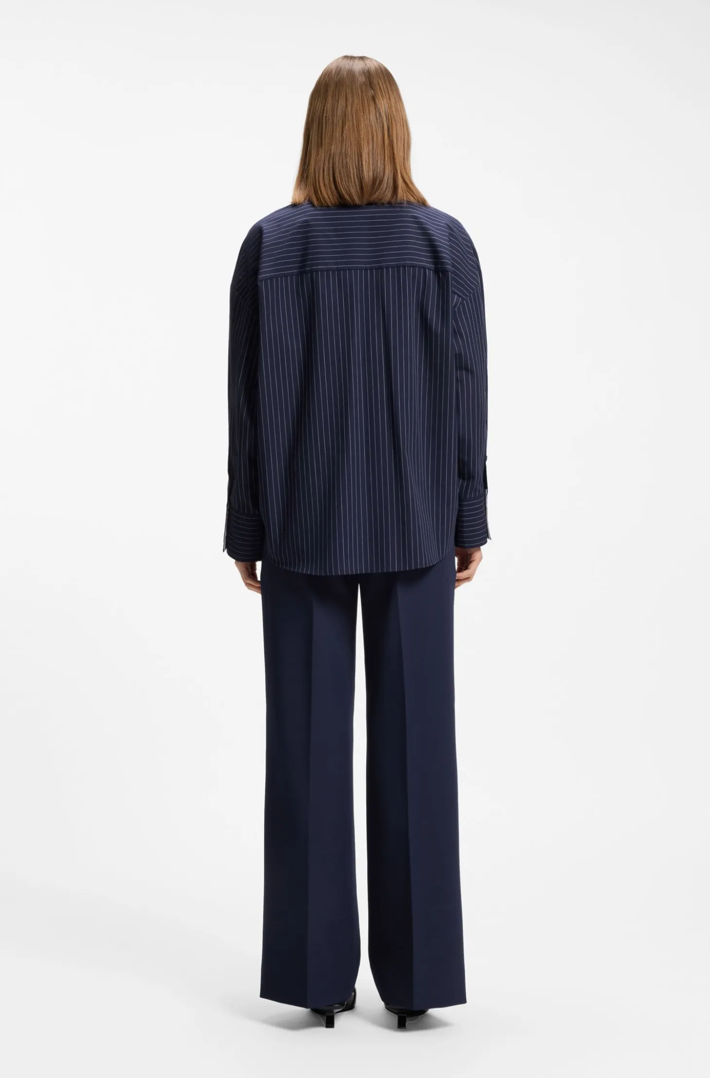 Regular-fit blouse in pinstripe cotton poplin
