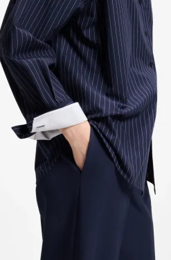 Regular-fit blouse in pinstripe cotton poplin