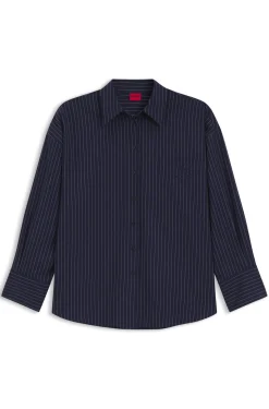 Regular-fit blouse in pinstripe cotton poplin