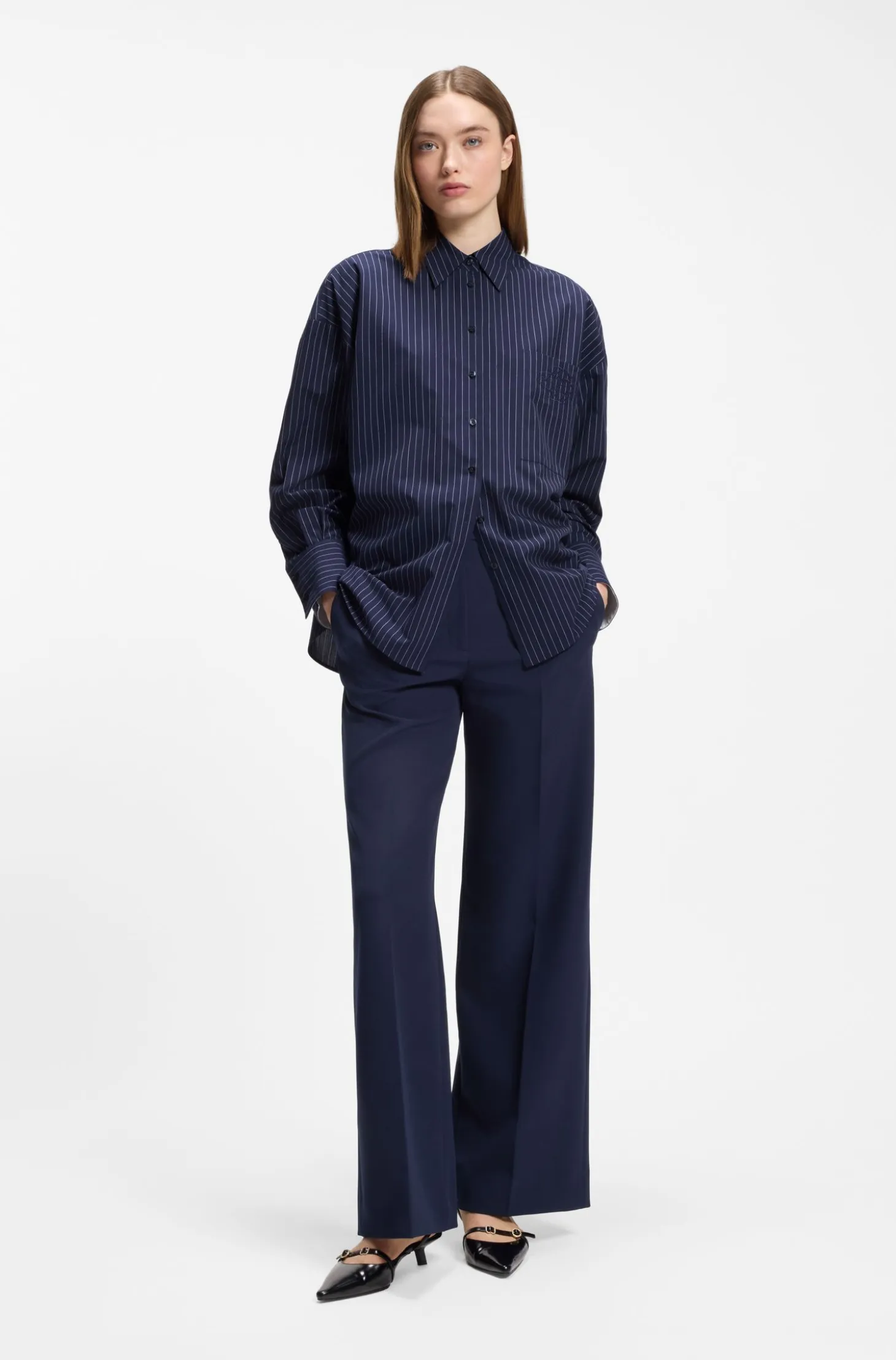 Regular-fit blouse in pinstripe cotton poplin