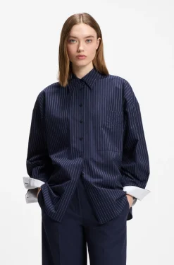Regular-fit blouse in pinstripe cotton poplin