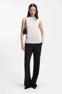 Regular-fit blouse in sandwashed silk with tie neck