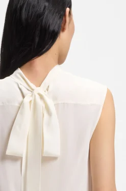 Regular-fit blouse in sandwashed silk with tie neck