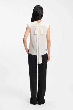 Regular-fit blouse in sandwashed silk with tie neck
