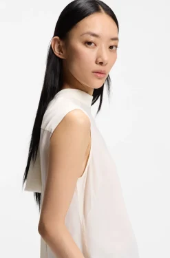 Regular-fit blouse in sandwashed silk with tie neck