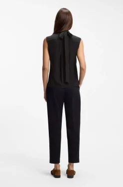Regular-fit blouse in sandwashed silk with tie neck