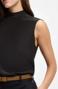 Regular-fit blouse in sandwashed silk with tie neck