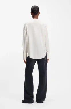 Regular-fit blouse in sandwashed silk with adjustable cuffs