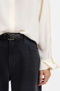 Regular-fit blouse in sandwashed silk with adjustable cuffs
