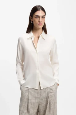 Regular-fit blouse in stretch-silk satin