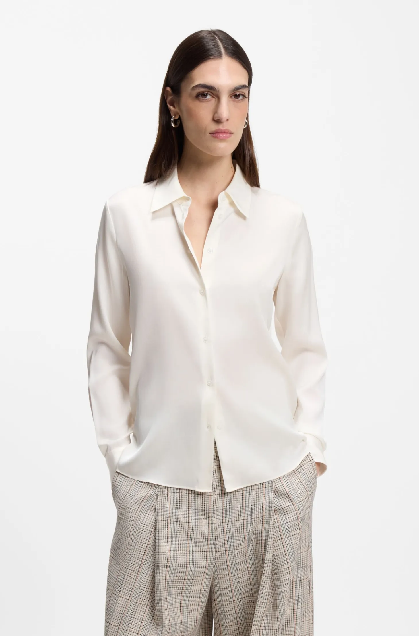 Regular-fit blouse in stretch-silk satin