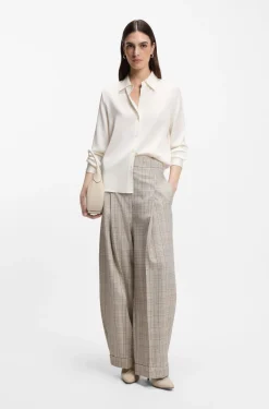 Regular-fit blouse in stretch-silk satin