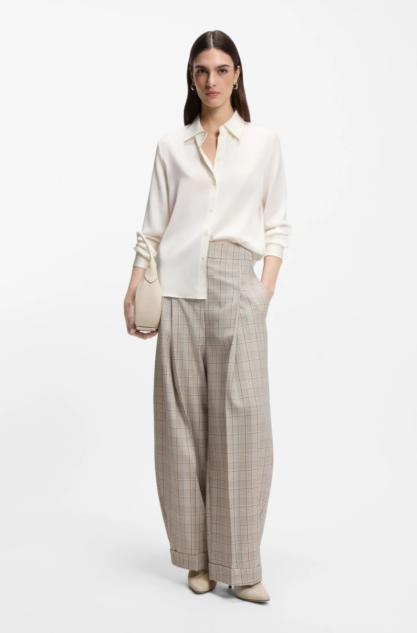 Regular-fit blouse in stretch-silk satin
