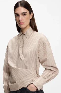 Regular-fit blouse in striped cotton canvas