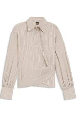 Regular-fit blouse in striped cotton canvas