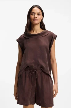 Regular-fit blouse with cowl neckline