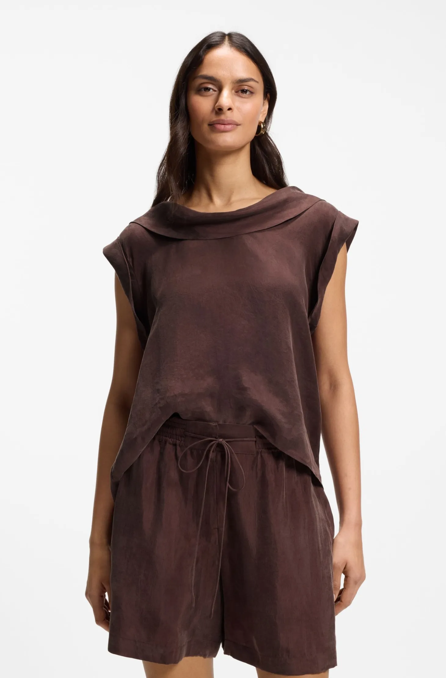 Regular-fit blouse with cowl neckline