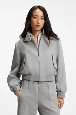 Regular-fit bomber jacket in melange stretch twill