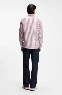 Regular-fit button-down shirt in striped linen