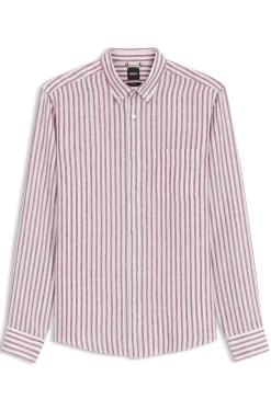 Regular-fit button-down shirt in striped linen