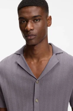 Regular-fit cardigan in striped cotton