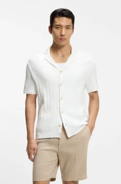 Regular-fit cardigan in striped cotton