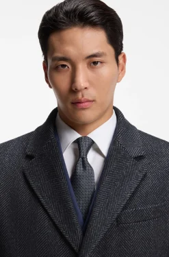 Regular-fit coat in herringbone wool with cashmere
