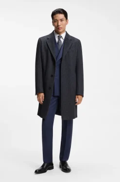 Regular-fit coat in herringbone wool with cashmere