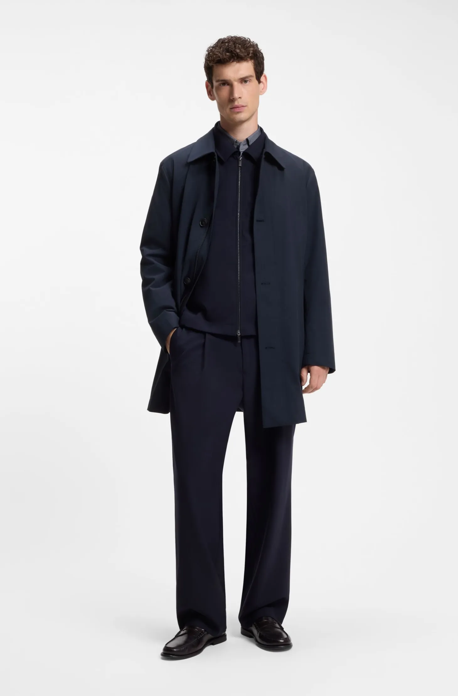 Regular-fit coat in patterned stretch fabric