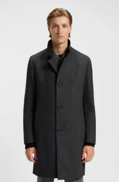 Regular-fit coat in wool-blend twill