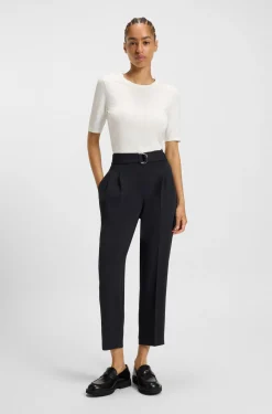 Regular-fit cropped trousers in crease-resistant crepe