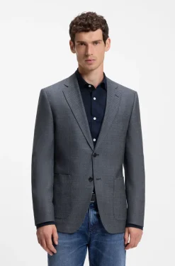 Regular-fit jacket in herringbone cotton and virgin wool