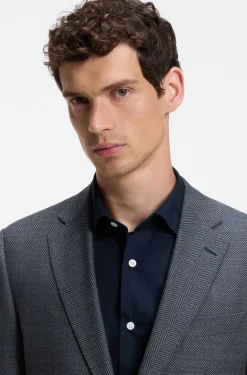 Regular-fit jacket in herringbone cotton and virgin wool