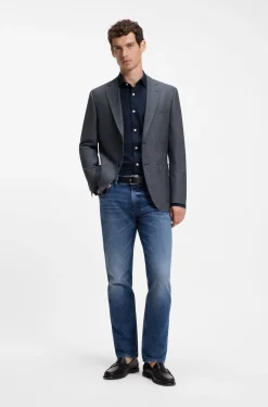 Regular-fit jacket in herringbone cotton and virgin wool