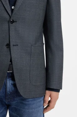 Regular-fit jacket in herringbone cotton and virgin wool