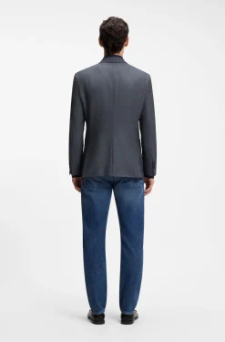 Regular-fit jacket in herringbone cotton and virgin wool