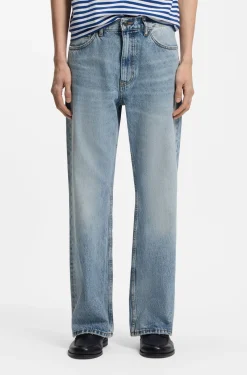 Regular-fit jeans in blue denim with flared leg