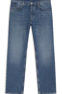Regular-fit jeans in mid-blue stonewashed cotton denim