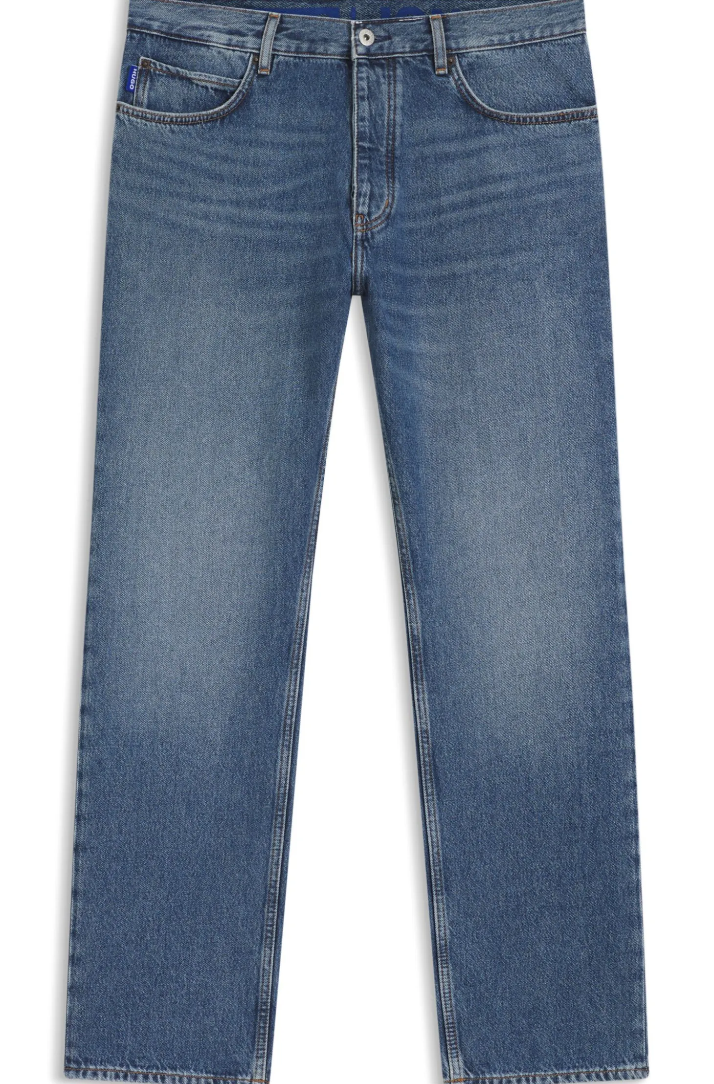 Regular-fit jeans in mid-blue stonewashed cotton denim