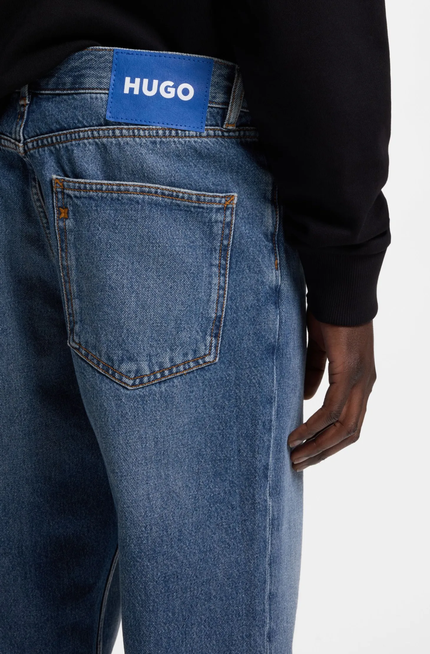 Regular-fit jeans in mid-blue stonewashed cotton denim