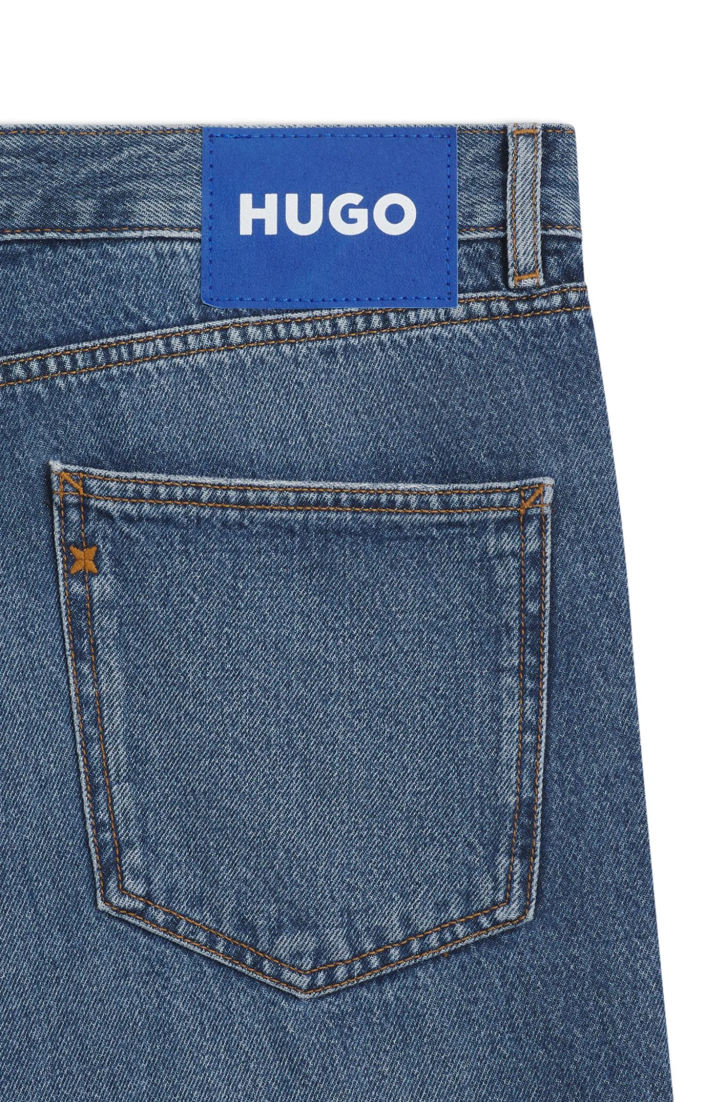 Regular-fit jeans in mid-blue stonewashed cotton denim
