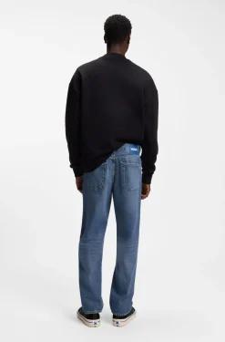 Regular-fit jeans in mid-blue stonewashed cotton denim