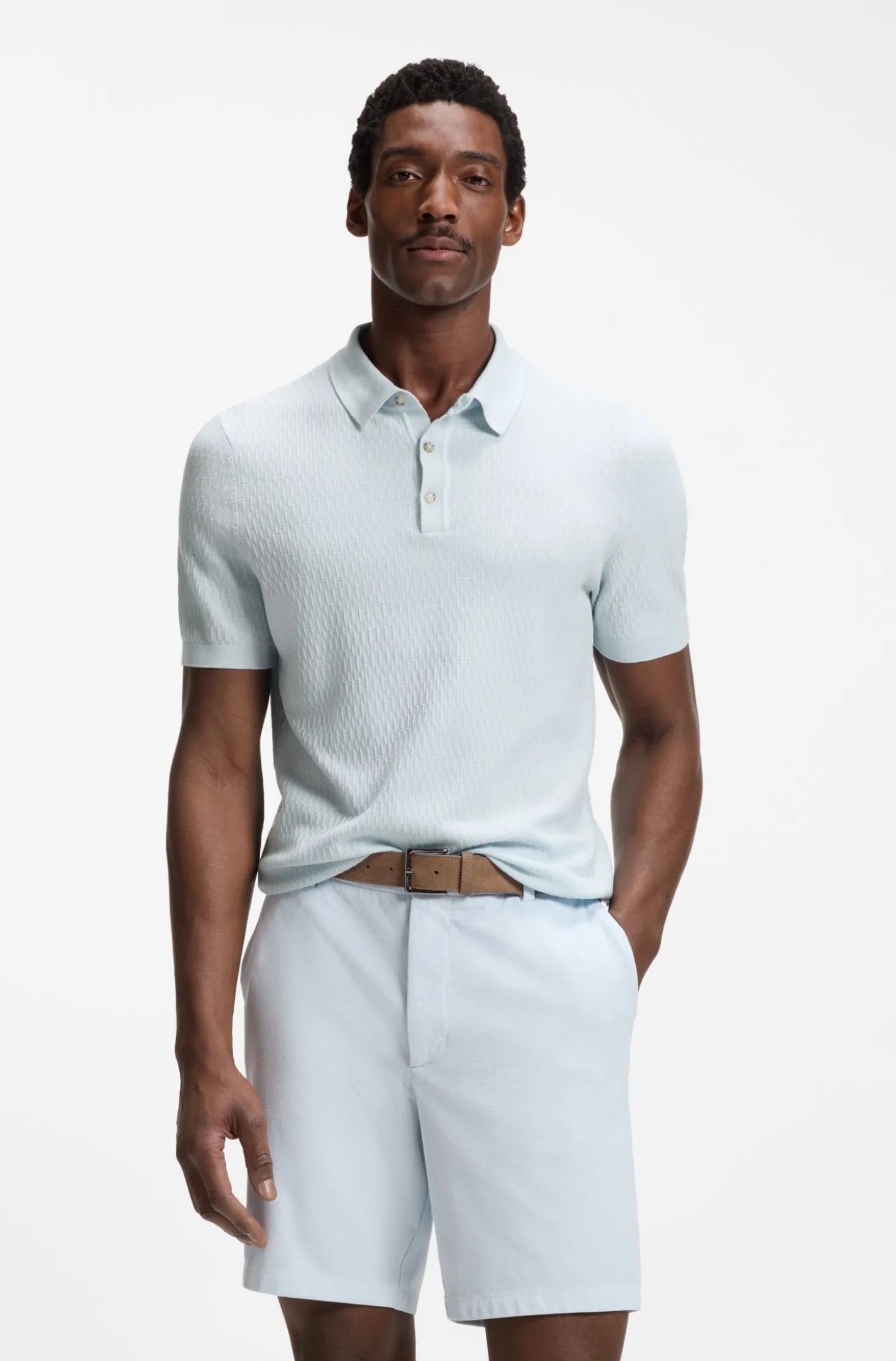 Regular-fit knit polo in structured fabric