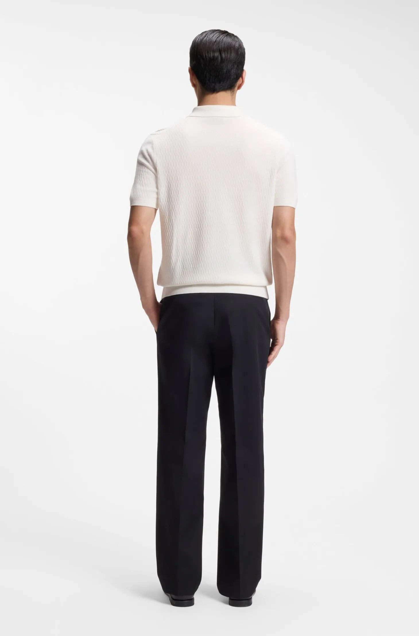 Regular-fit knit polo in structured fabric